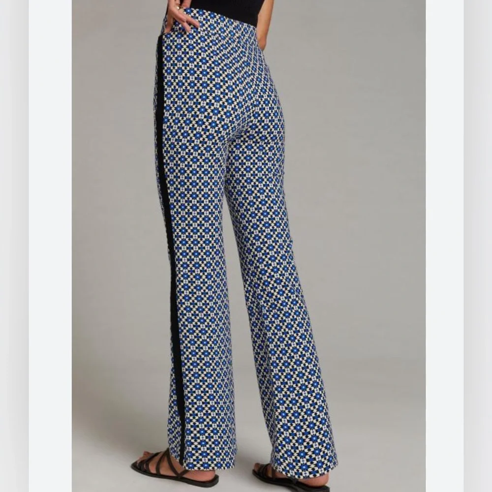 Maeve Blue and White Patterned Flare Pants - Picture 1 of 11